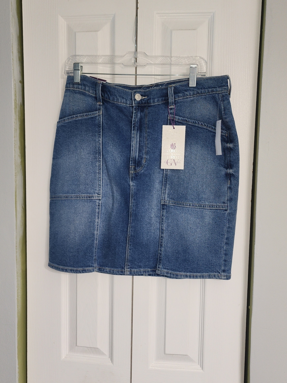 Gloria Vanderbilt Blue Denim Patch-Pocket Mini Skirt Size 10 NWT